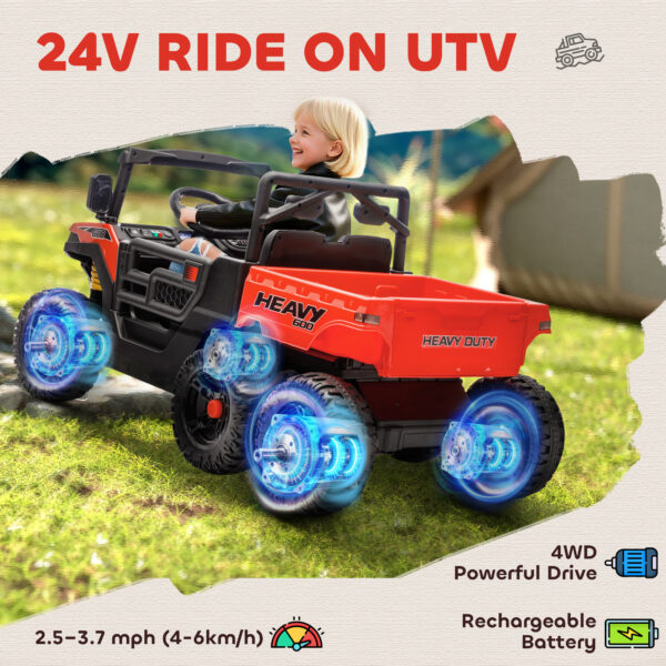 24V 4WD Kids Ride On Car With 6 Wheels, Electric Ride On Car With Dump Bed, Remote For 3-8 Years, Red - Image 3