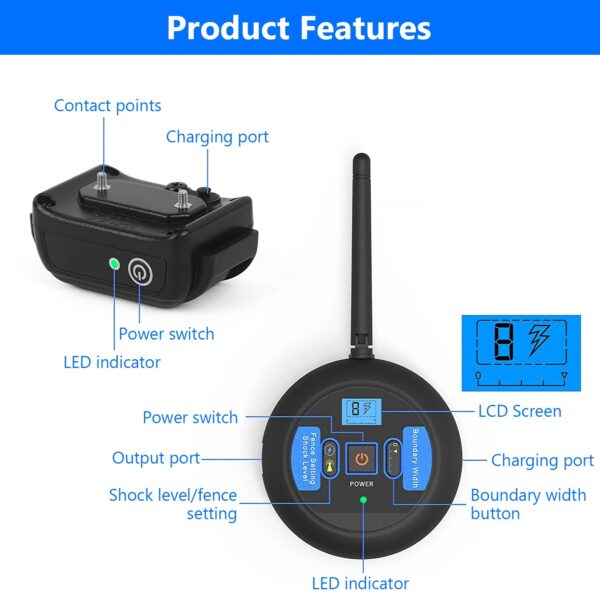 1Set Wireless Electric Dog Fence Pet Shock Boundary Containment System Electric Training Collar For Small Medium Large Dogs - Image 8
