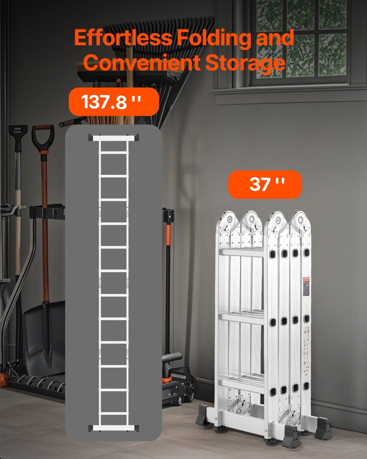 Multi-Purpose Folding Ladder, 7-in-1 Tall Step Ladder, A Frame 3 Step Adjustable Telescoping Ladder, 12ft Reach Height Heavy Duty Extension Ladder, 330 Lbs Capacity For Household Outdoor Work - Image 5