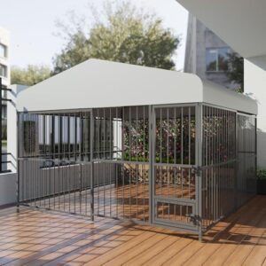 Large Outdoor Dog Kennel with Waterproof Cover, Large Dog House with Feeding Doors, Heavy Duty Dog Enclosures for Garden Backyard Courtyard(10×10×7FT) : Pet Supplies