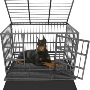 Confote 47 Inch Heavy Duty Dog Crate,High Anxiety Escape-Proof Steel Dog Crate Indestructible Dog Kennel for Medium to Large Dogs, with Lockable Wheels abd Removable Tray : Pet Supplies