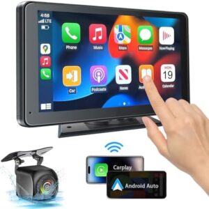 Portable Wireless with Apple CarPlay and Android Auto Screen for Car, 7" HD Touch Screen Car Stereo with Mirror Link, Bluetooth 5.2, Backup Camera, AUX,FM Transmitter for All Vehicle : Electronics