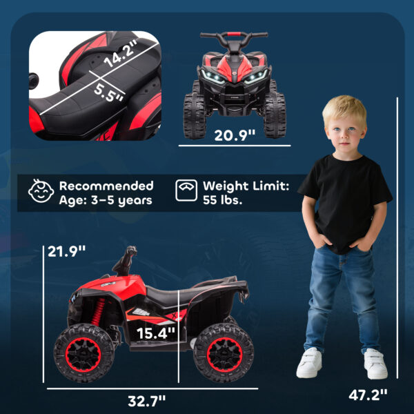 12V Kids ATV Quad Car With Forward & Backward Function, Four Wheeler For Kids With Wear-Resistant Wheels, Music, Electric Ride-on ATV For Toddlers Ages 3+ Years Old, Red - Image 2