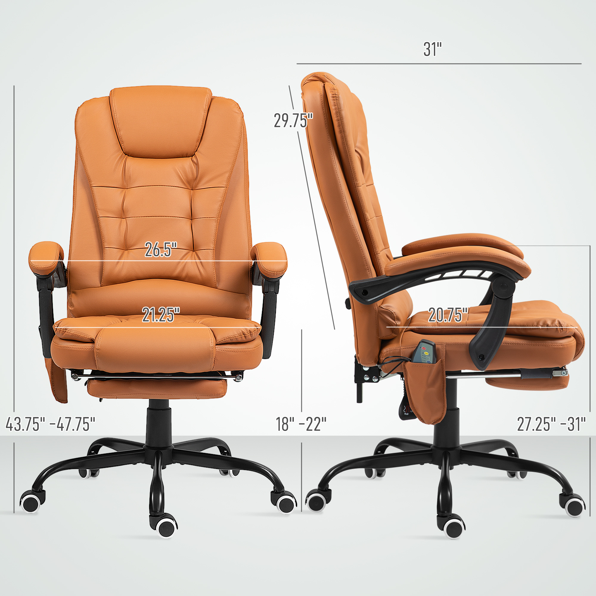 7-Point Vibrating Massage Office Chair High Back Massaging Office Desk Chair With Lumbar Support, Footrest, Light Brown - Image 6