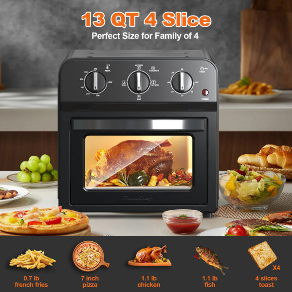 Family Size Air Fryer Toaster Oven Combo,13QT,Hot Air Circulation For Healthy Oil-Free Cooking, Multifunctional Convection Contertop Oven, Adjustable Time & Temp Control, Amazon Resale Prohibited - Image 3