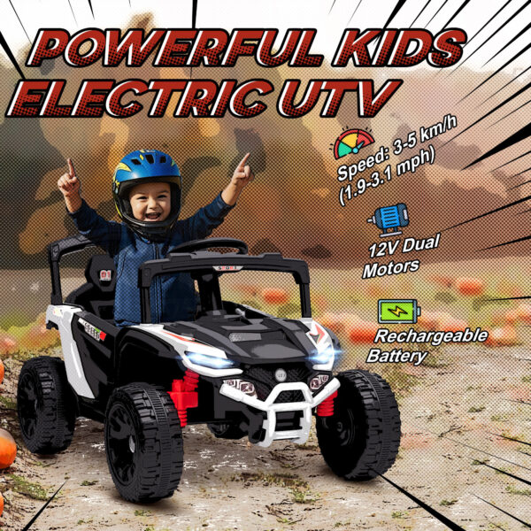 12V Kids Ride On Truck, Battery Powered Electric UTV Vehicle With Rear Suspension, Remote Control For 3-8 Years, White - Image 4