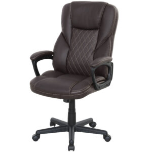 High Back Ergonomic Office Chair, PU Leather Executive Desk Chair With Adjustable Height And Swivel Wheels, Brown