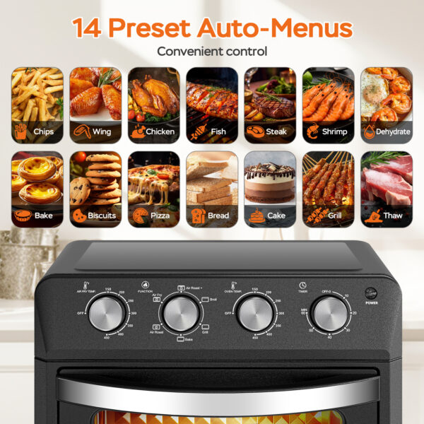 27.5QT 6-in-1 Air Fryer Toaster Oven, Dropdown-Door, 6-Slice, Countertop Convection Oven, Air Frying, Baking, Roasting, Broiling, Grilling, 1600W, Black, Amazon Resale Prohibited - Image 2