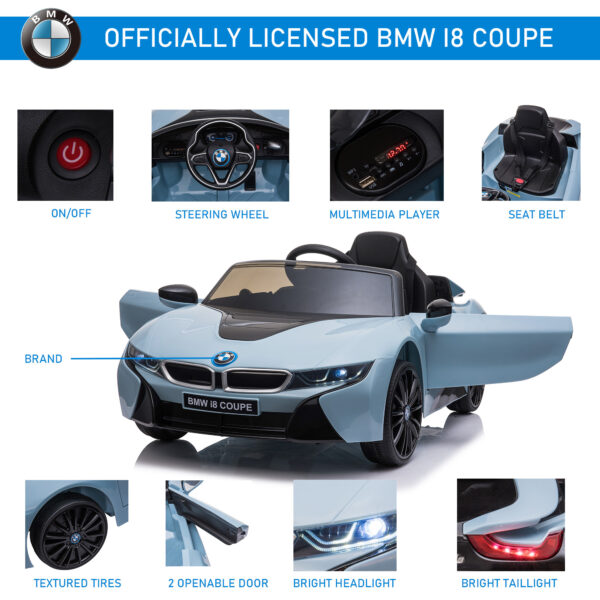 Licensed BMW I8 Coupe 6V Electric Car, Kids Ride-On Car, Battery Powered Toy With Remote Control Music Horn Lights Suspension For 37-96months Old, Blue - Image 3