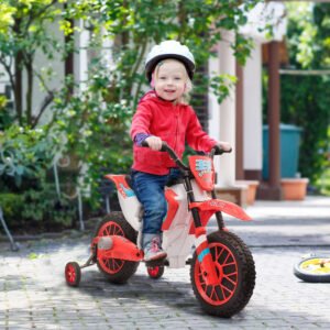 12V Electric Kids Ride On Dirt Bike Motorcycle Toy W/ Training Wheels, Red