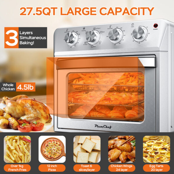 27.5QT 6-in-1 Air Fryer Toaster Oven, 6-Slice, Countertop Convection Oven, Air Frying, Baking, Roasting, Broiling & Grilling, 1600W, Sliver, Amazon Resale Prohibited - Image 5