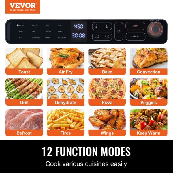12-IN-1 Air Fryer Toaster Oven, 25L Convection Oven, 1700W Stainless Steel Toaster Ovens Countertop Combo With Grill, Pizza Pan, Gloves, 12 Slices Toast, 12-inch Pizza, Home And Commercial Use - Image 4