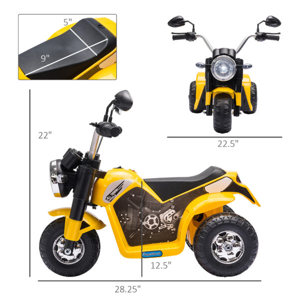 Electric Motorcycle For Kids, 6V Battery Powered Ride-On Dirt Bike 3-Wheels Motorbike With Horn Headlights Realistic Sounds Speed For 18 - 36 Months Yellow - Image 3
