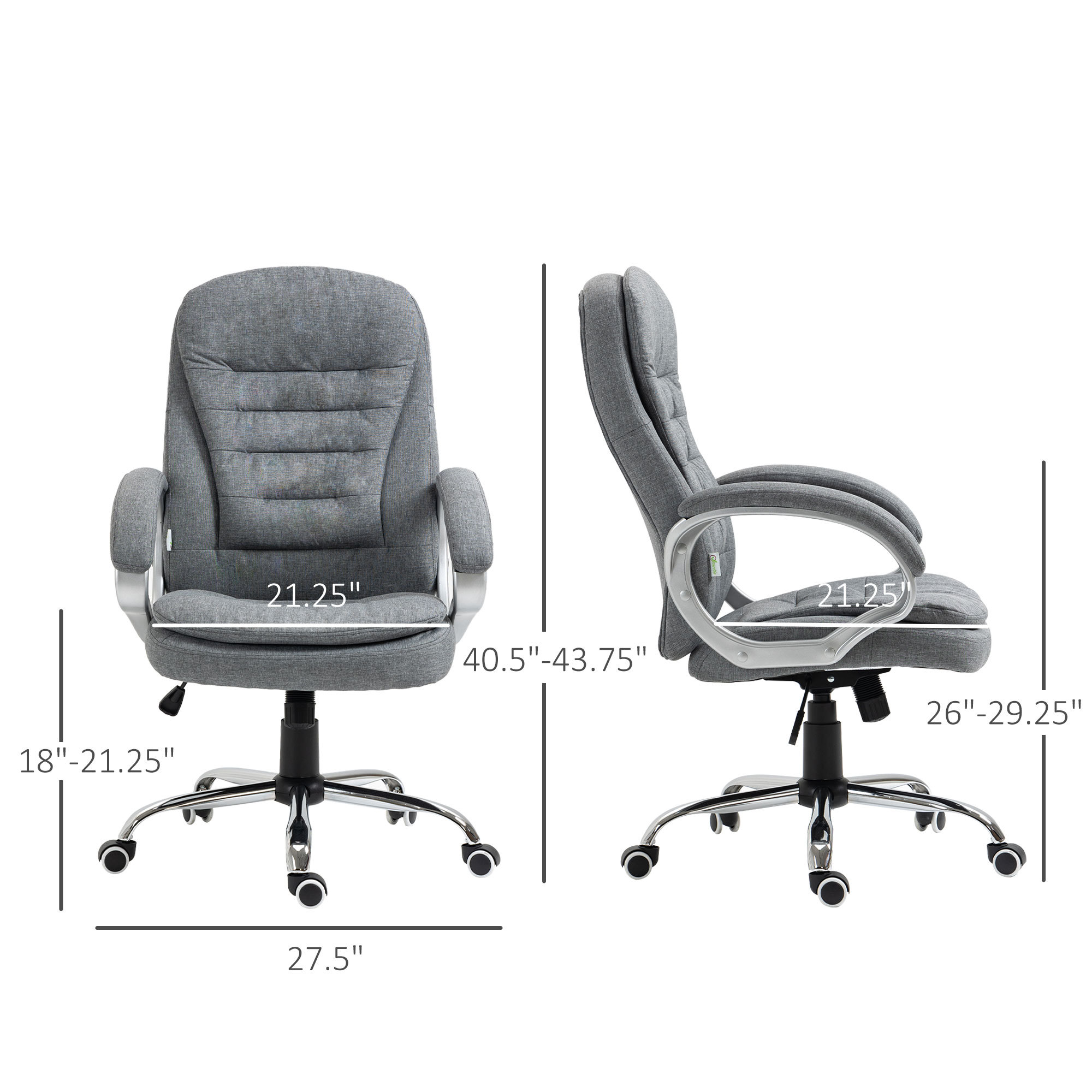 Vinsetto High Back Executive Home Office Chair Adjustable Height Upholstered Padding Gray - Image 3