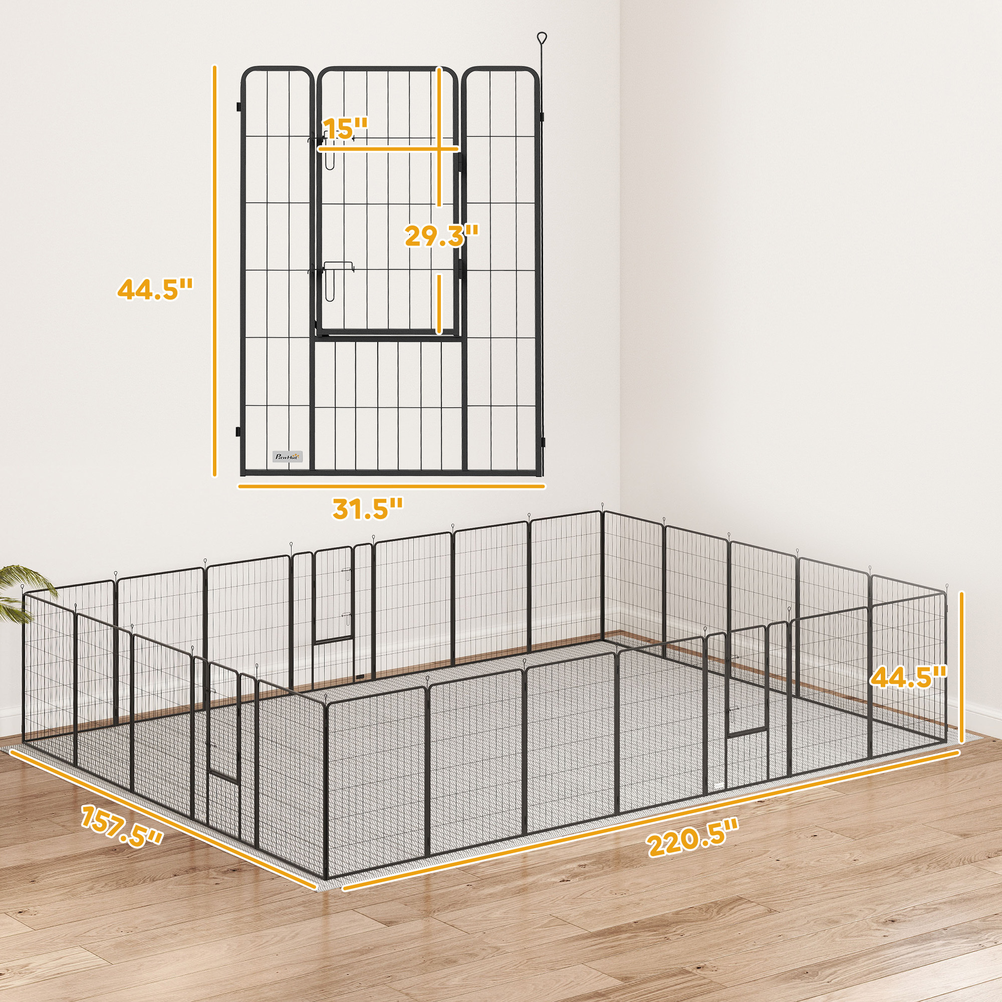 Dog Playpen For Indoor Outdoor, 24 Panels 39 H Puppy Playpen With Lockable Door, DIY Shape Pet Exercise Fence, Gray - Image 6