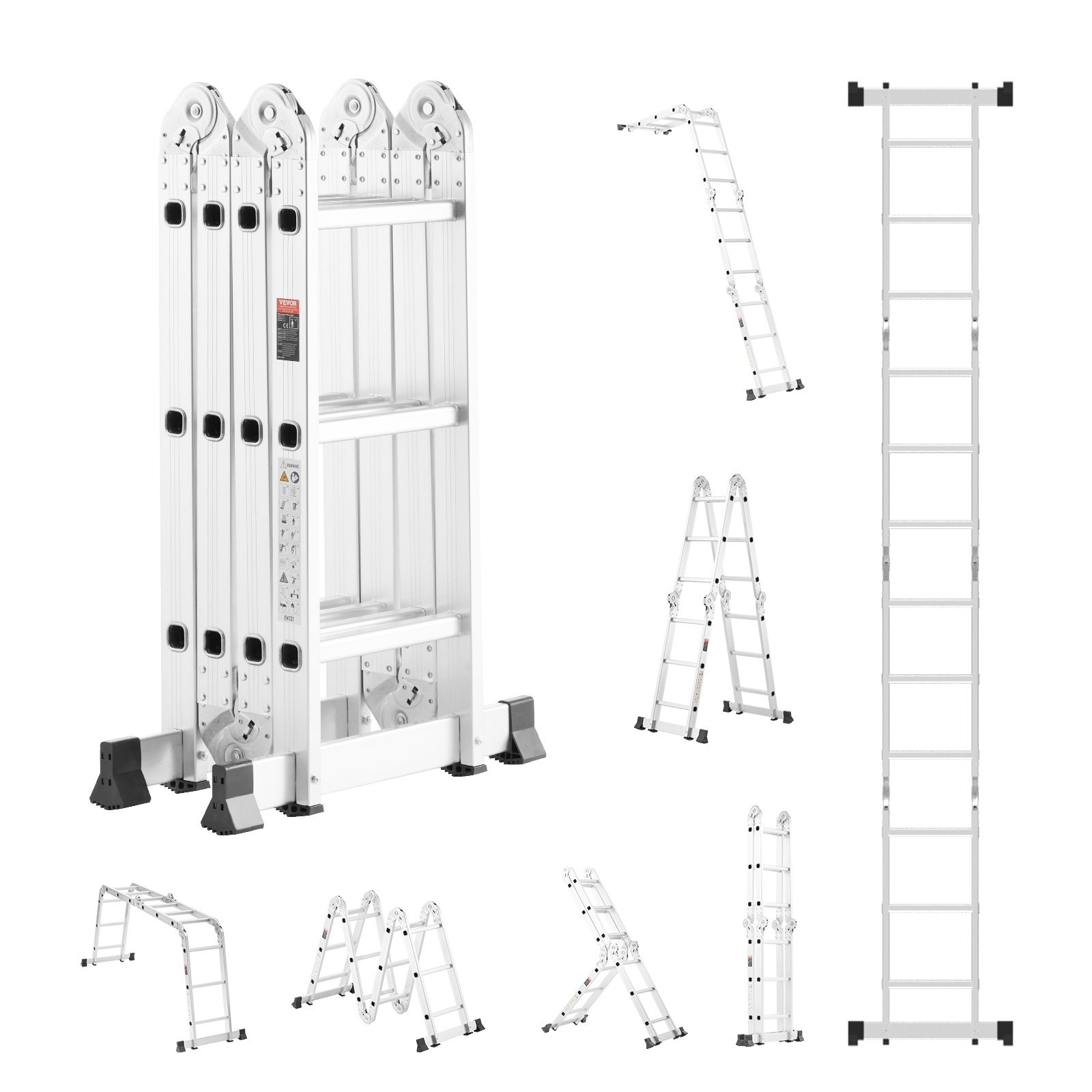 Multi-Purpose Folding Ladder, 7-in-1 Tall Step Ladder, A Frame 3 Step Adjustable Telescoping Ladder, 12ft Reach Height Heavy Duty Extension Ladder, 330 Lbs Capacity For Household Outdoor Work