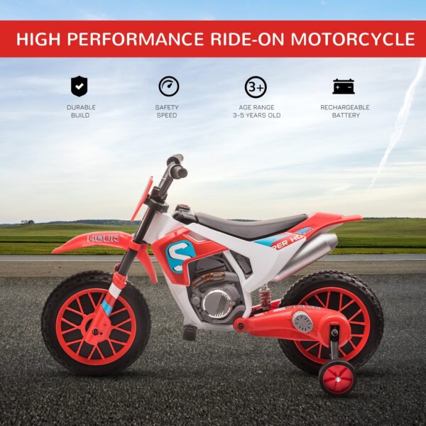 12V Electric Kids Ride On Dirt Bike Motorcycle Toy W/ Training Wheels, Red - Image 3