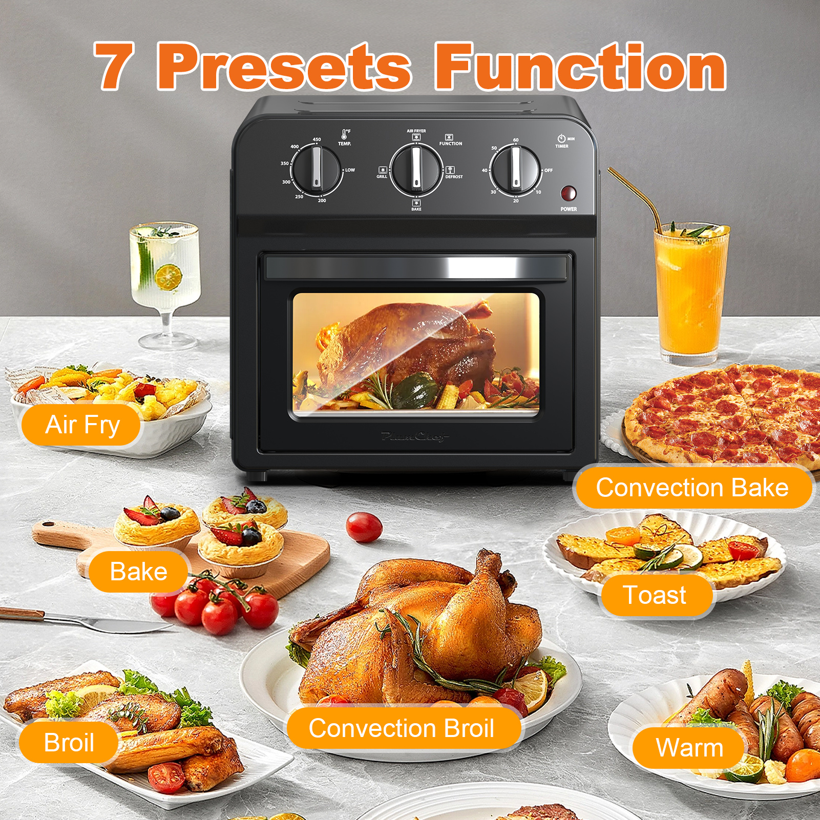 Family Size Air Fryer Toaster Oven Combo,13QT,Hot Air Circulation For Healthy Oil-Free Cooking, Multifunctional Convection Contertop Oven, Adjustable Time & Temp Control, Amazon Resale Prohibited - Image 2