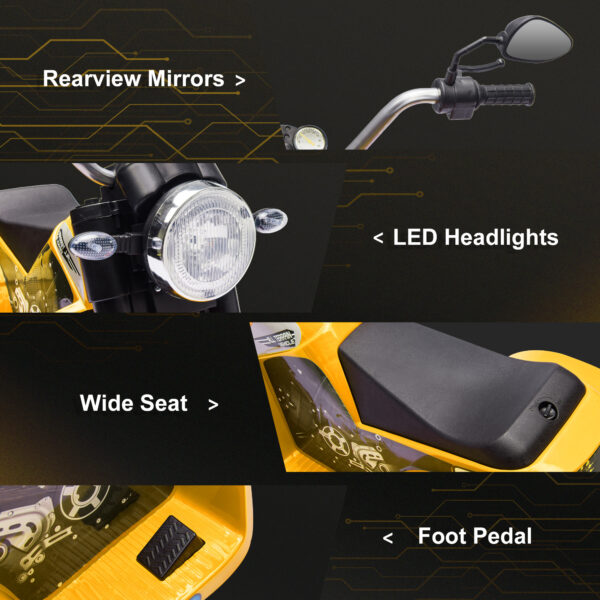 Electric Motorcycle For Kids, 6V Battery Powered Ride-On Dirt Bike 3-Wheels Motorbike With Horn Headlights Realistic Sounds Speed For 18 - 36 Months Yellow - Image 4
