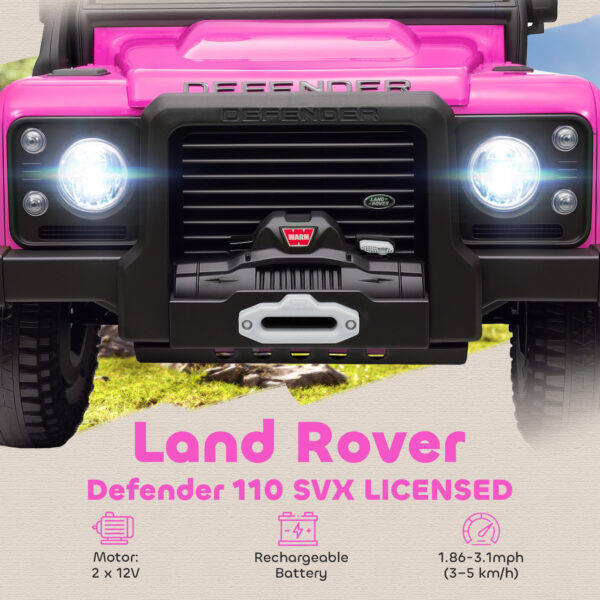Land Rover Licensed Electric Car For Kids With Remote Control, Dual Motors, Spring Suspension, LED Lights, Pink - Image 2