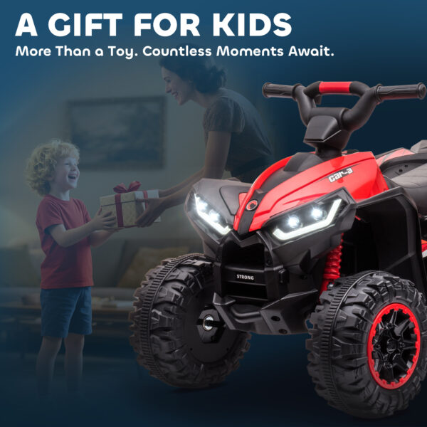 12V Kids ATV Quad Car With Forward & Backward Function, Four Wheeler For Kids With Wear-Resistant Wheels, Music, Electric Ride-on ATV For Toddlers Ages 3+ Years Old, Red - Image 4