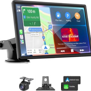 Portable Carplay Screen for Car, 7" Wireless Carplay & Android Auto with Bluetooth, HD Backup Camera, GPS Navigation, Siri, FM, AUX, Mirror Link for All Vehicles : Electronics