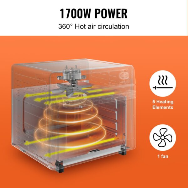 12-IN-1 Air Fryer Toaster Oven, 25L Convection Oven, 1700W Stainless Steel Toaster Ovens Countertop Combo With Grill, Pizza Pan, Gloves, 12 Slices Toast, 12-inch Pizza, Home And Commercial Use - Image 5