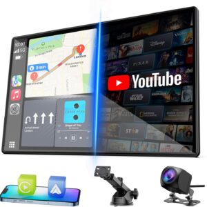 LAMTTO 9" Wireless CarPlay Screen with Net-Flix YouTube Apps Portable Car Play Screen for Apple Carplay and Android Auto with Backup Camera Navigation Bluetooth Voice Control AUX Siri : Electronics