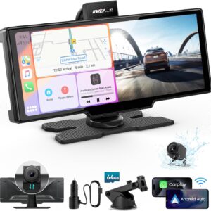 Portable Apple Carplay Screen, 10’’ Car Stereo Wireless Car Play & Android Auto Touch Screen, 4K Dash Cam, 1080P Backup Camera, Mirror Link/Voice Control/Music Play/GPS Navigation : Electronics