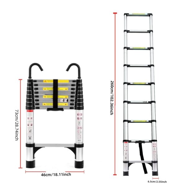 8.5FT Telescopic Ladder, Telescopic Aluminum Alloy Multi-purpose Folding Telescopic Ladder With Hooks And Triangular Support Frame, Suitable For Outdoor Work At Home Or RV - Image 2