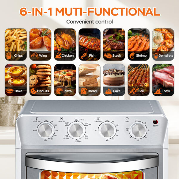 27.5QT 6-in-1 Air Fryer Toaster Oven, 6-Slice, Countertop Convection Oven, Air Frying, Baking, Roasting, Broiling & Grilling, 1600W, Sliver, Amazon Resale Prohibited - Image 6
