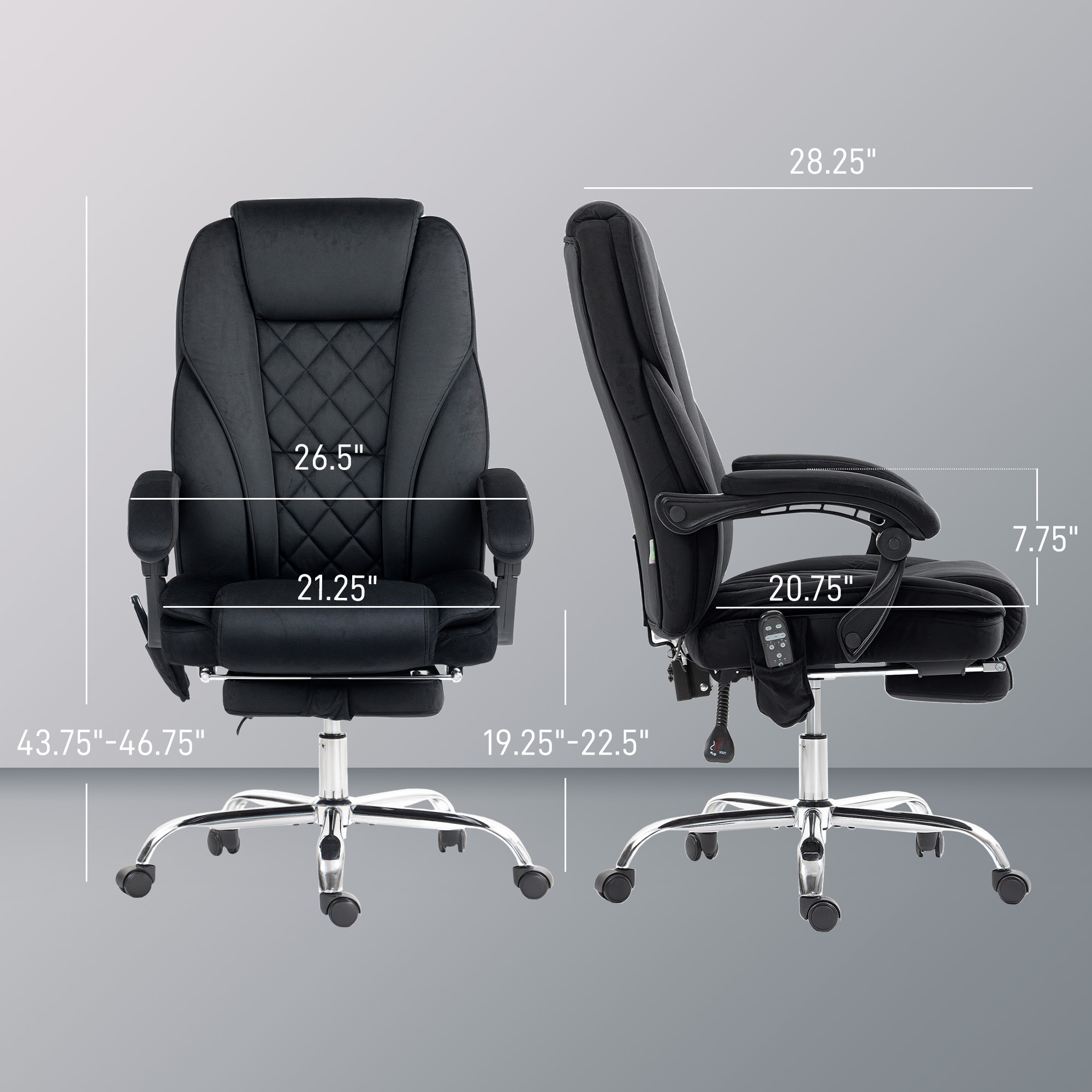 Massage Office Chair, Heated Reclining Computer Chair With Adjustable Height And Footrest, Black - Image 3