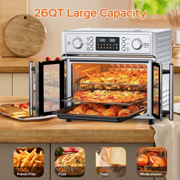 29.5QT French Door Air Fryer Toaster Oven Combo, 14 Presets, Digital Control, Stainless Steel, For Baking, Roasting, Includes Accessories,Silver, Amazon Resale Prohibited - Image 3