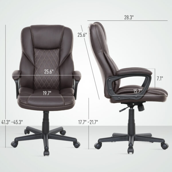 High Back Ergonomic Office Chair, PU Leather Executive Desk Chair With Adjustable Height And Swivel Wheels, Brown - Image 4
