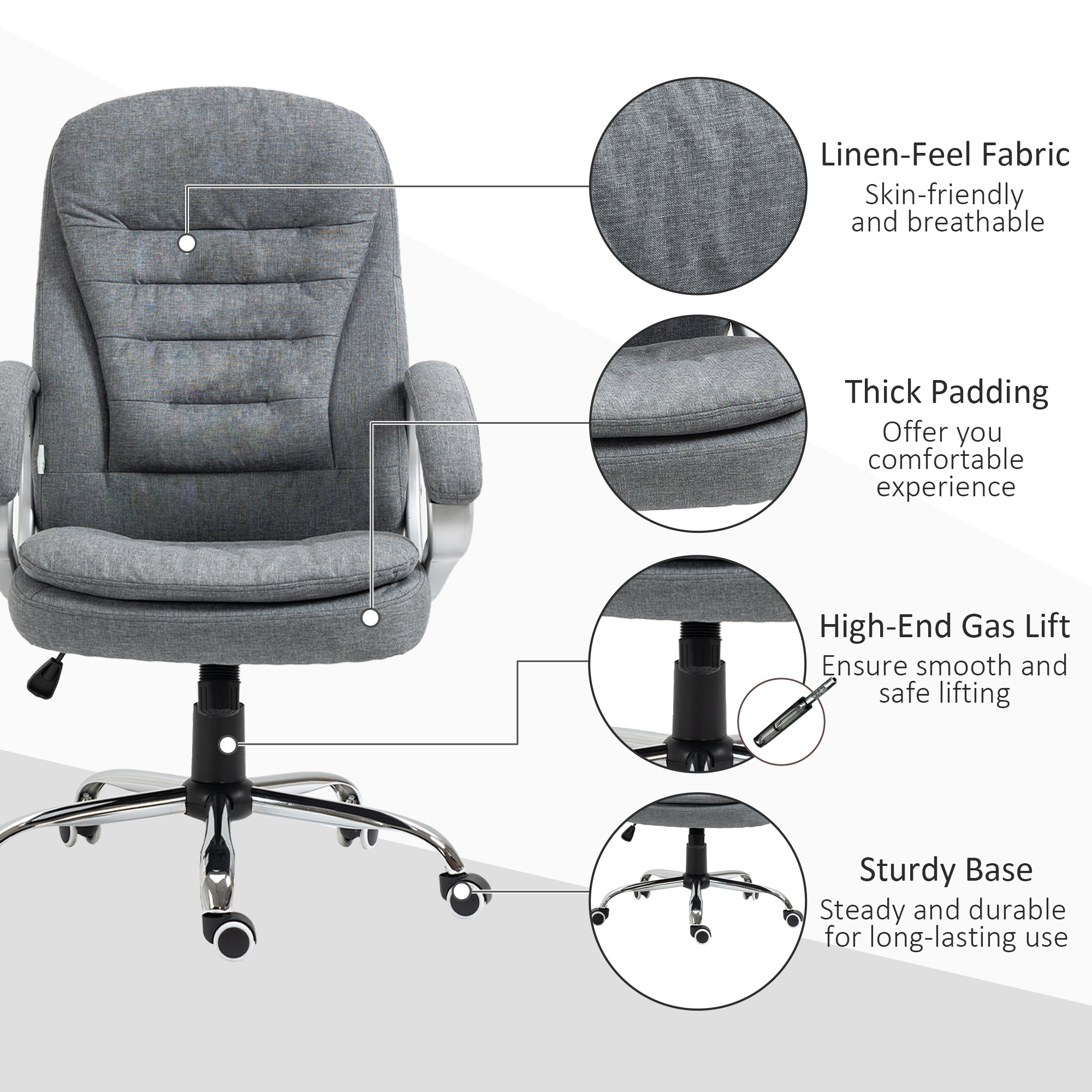 Vinsetto High Back Executive Home Office Chair Adjustable Height Upholstered Padding Gray - Image 2