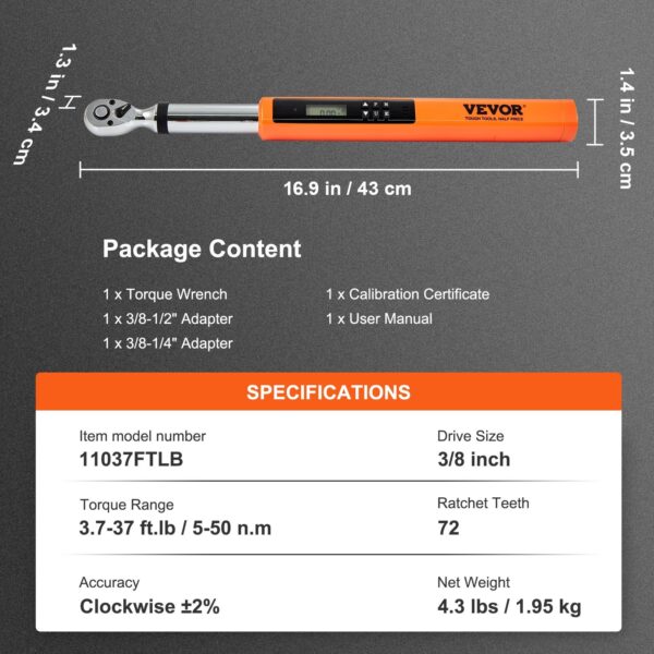 Digital Torque Wrench, Drive Electronic Torque Wrench, Torque Wrench Kit 3.7-37ft.lb 5-50n.m Torque Range Accurate 3-Mode Adjustable Torque Wrench Set With LED Buzzer Calibration - Image 5