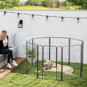 39 Inch Exercise Pen, Heavy Duty Dog Playpen, 8 Panel Metal Pet Fence For Medium And Large Dogs, Black