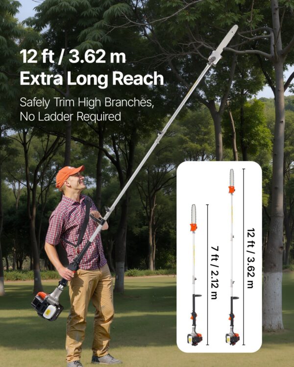 Gas Pole Saw 25CC 2-Stroke Extendable Cordless Tree Trimmer 12 In Cutting Bar - Image 3