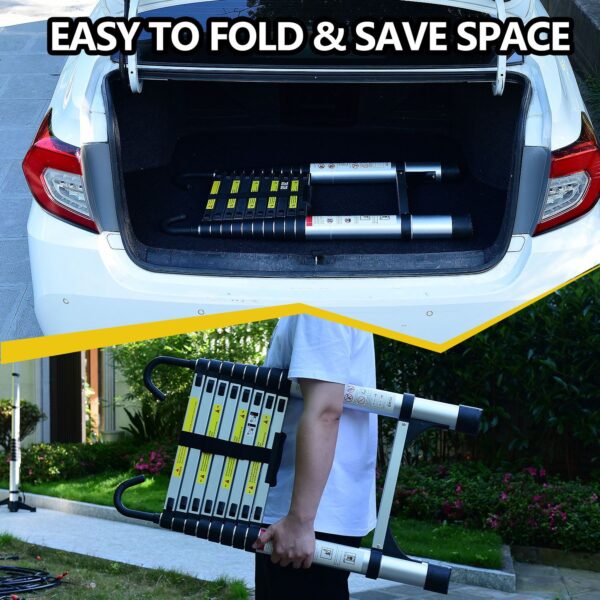 8.5FT Telescopic Ladder, Telescopic Aluminum Alloy Multi-purpose Folding Telescopic Ladder With Hooks And Triangular Support Frame, Suitable For Outdoor Work At Home Or RV - Image 4
