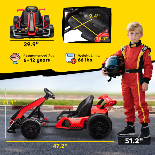 24V 7.5 MPH Electric Go Kart With Adjustable Seat, Slow Start, Red - Image 2