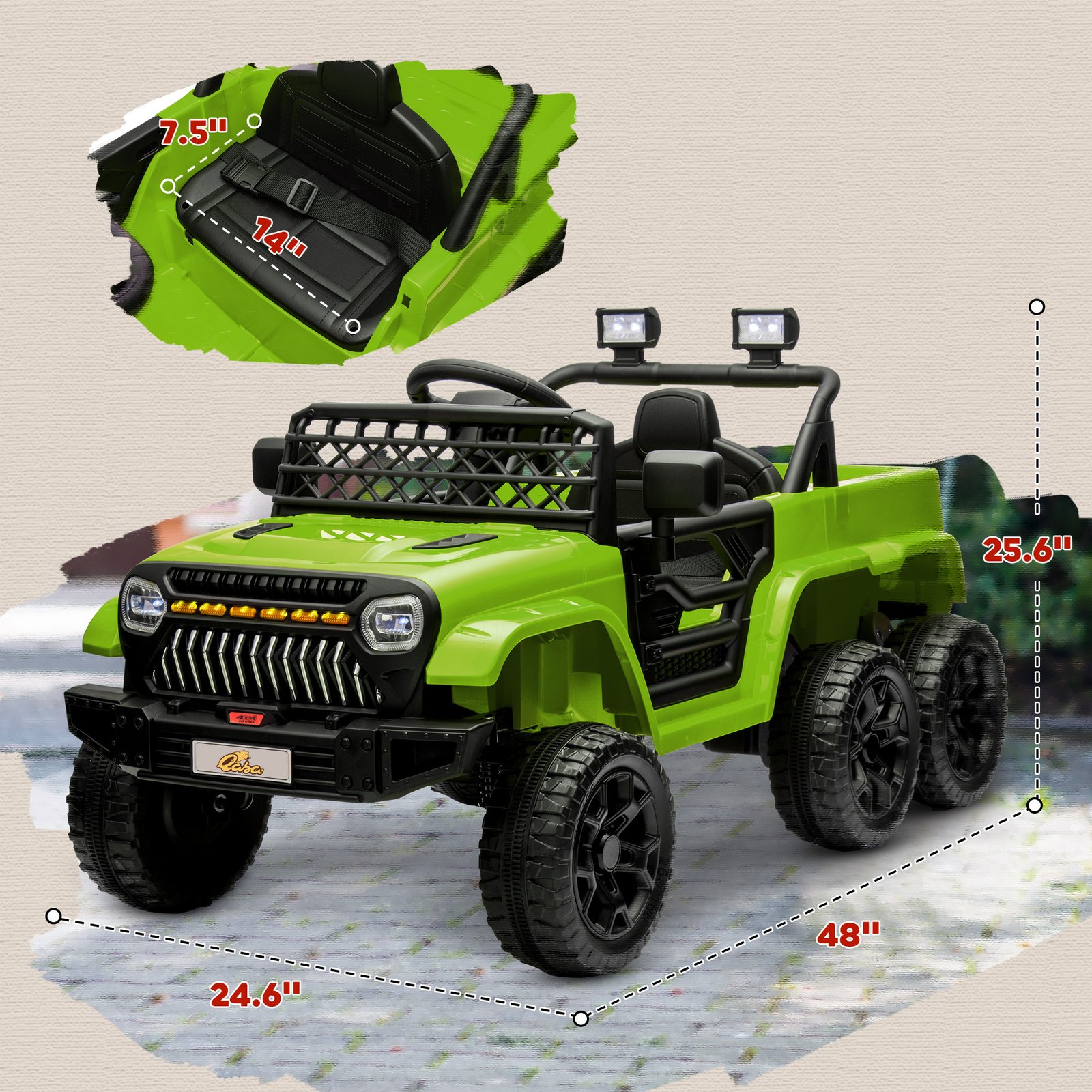 12V 4x4 Kids Electric Car W/ 2WD/4WD Switchable, Remote Control, Spring Suspension System, Back Trailer, Camouflage - Image 2