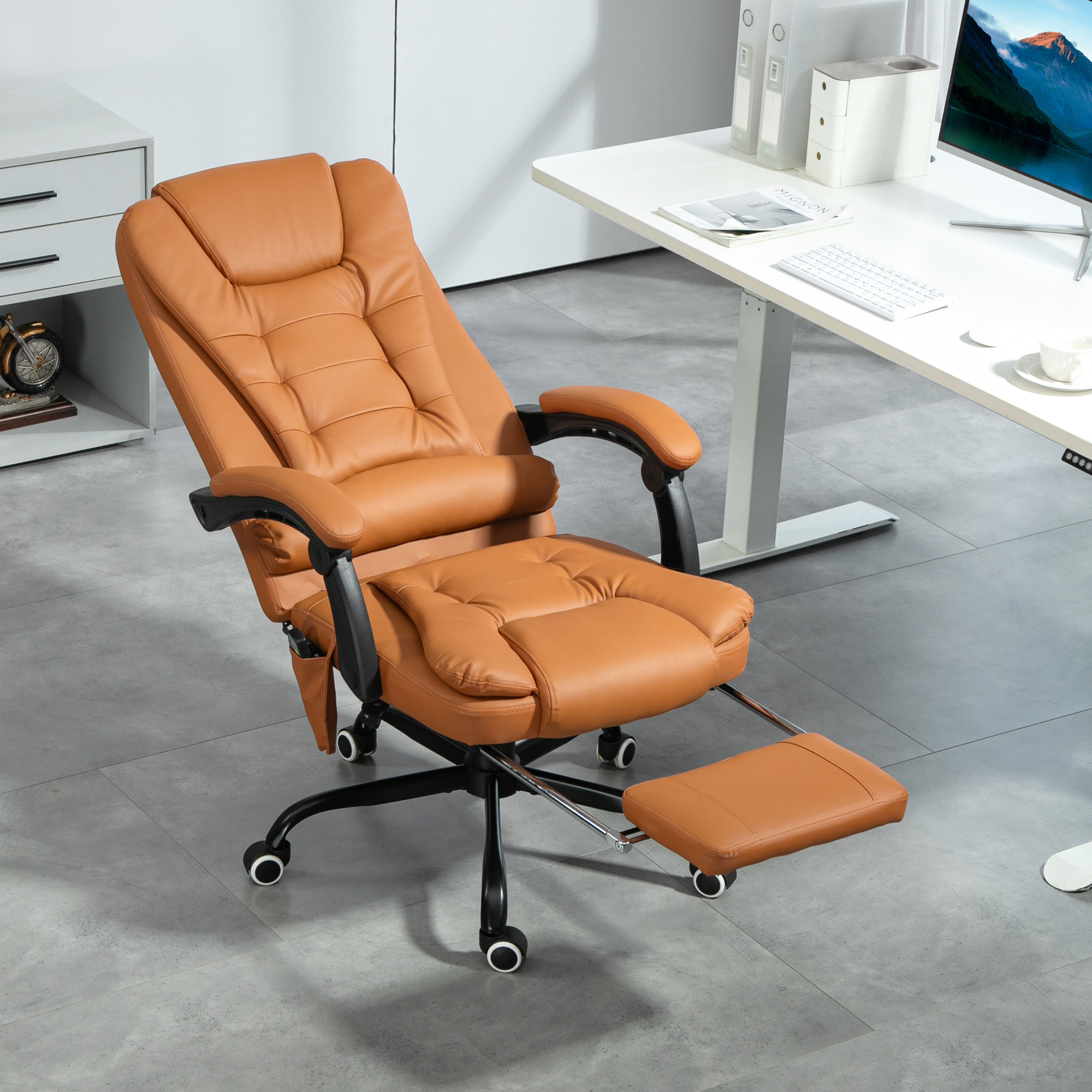 7-Point Vibrating Massage Office Chair High Back Massaging Office Desk Chair With Lumbar Support, Footrest, Light Brown - Image 3