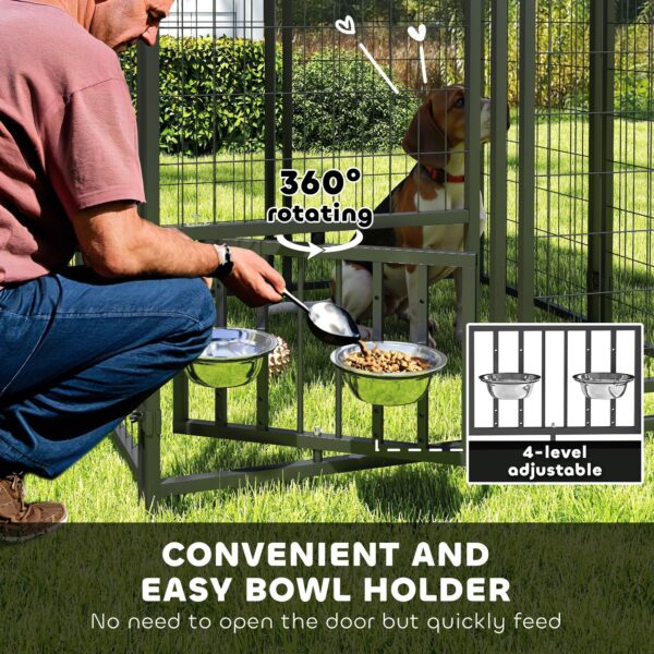Welded Wire Outdoor Dog Kennel With 360 Rotating & 4 Levels Adjustable Bowls, Waterproof Cover, 3.9 X 3.9 X 4.5 - Image 4