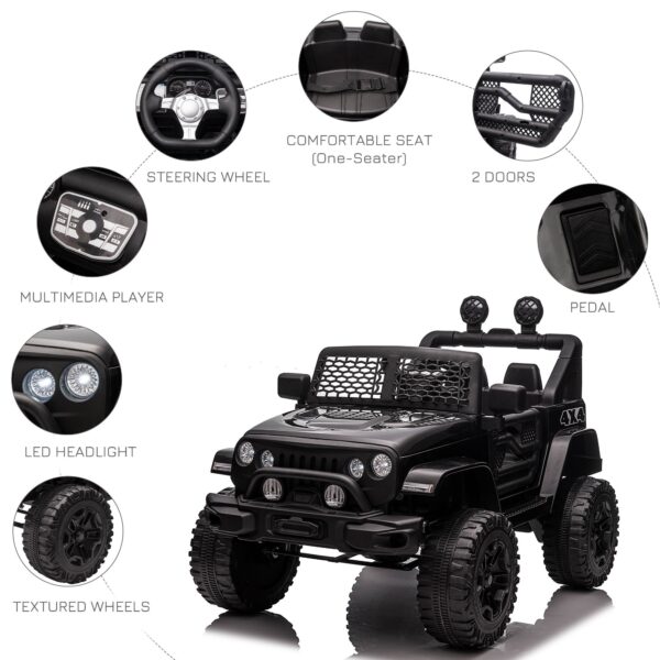 12V Battery Powered Kids Ride On Car Off Road Truck Toy W/ Parent Remote, Black - Image 3