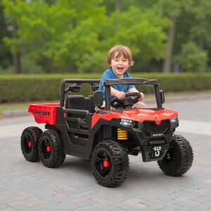 24V 4WD Kids Ride On Car With 6 Wheels, Electric Ride On Car With Dump Bed, Remote For 3-8 Years, Red