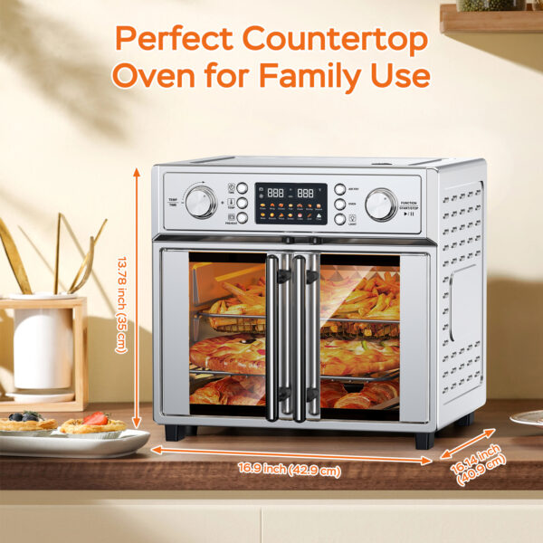 29.5QT French Door Air Fryer Toaster Oven Combo, 14 Presets, Digital Control, Stainless Steel, For Baking, Roasting, Includes Accessories,Silver, Amazon Resale Prohibited - Image 4