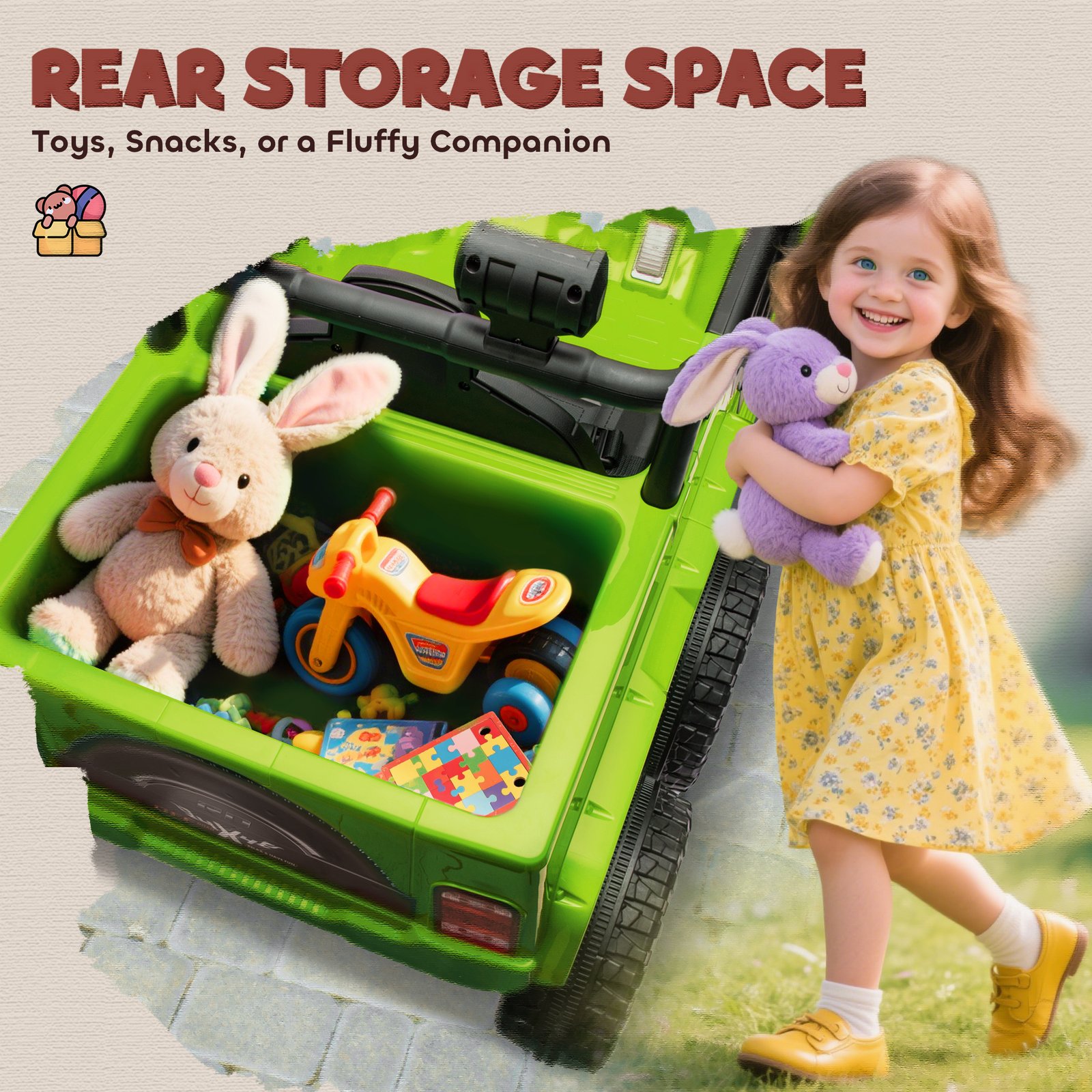 12V 4x4 Kids Electric Car W/ 2WD/4WD Switchable, Remote Control, Spring Suspension System, Back Trailer, Camouflage - Image 3