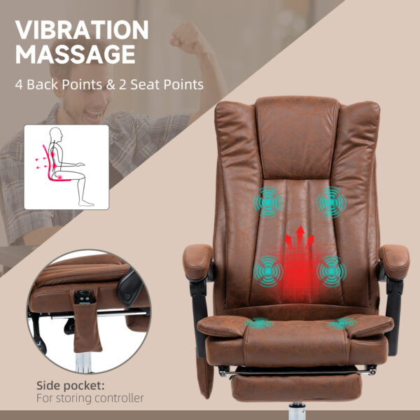 Massage Office Chair With 6 Points And Heat, Reclining Computer Chair With Adjustable Height And Footrest, Brown - Image 5