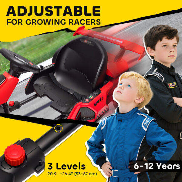 24V 7.5 MPH Electric Go Kart With Adjustable Seat, Slow Start, Red - Image 4