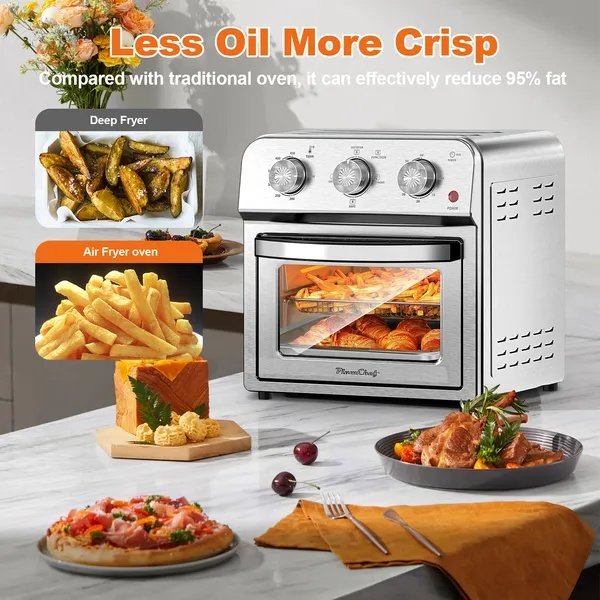 Family Size Air Fryer Toaster Oven Combo, 13QT, 360° Hot Air Circulation For Healthy Oil-Free Cooking, Multifunctional Convection Contertop Oven, Adjustable Time & Temp Control, Stainless Steel - Image 2